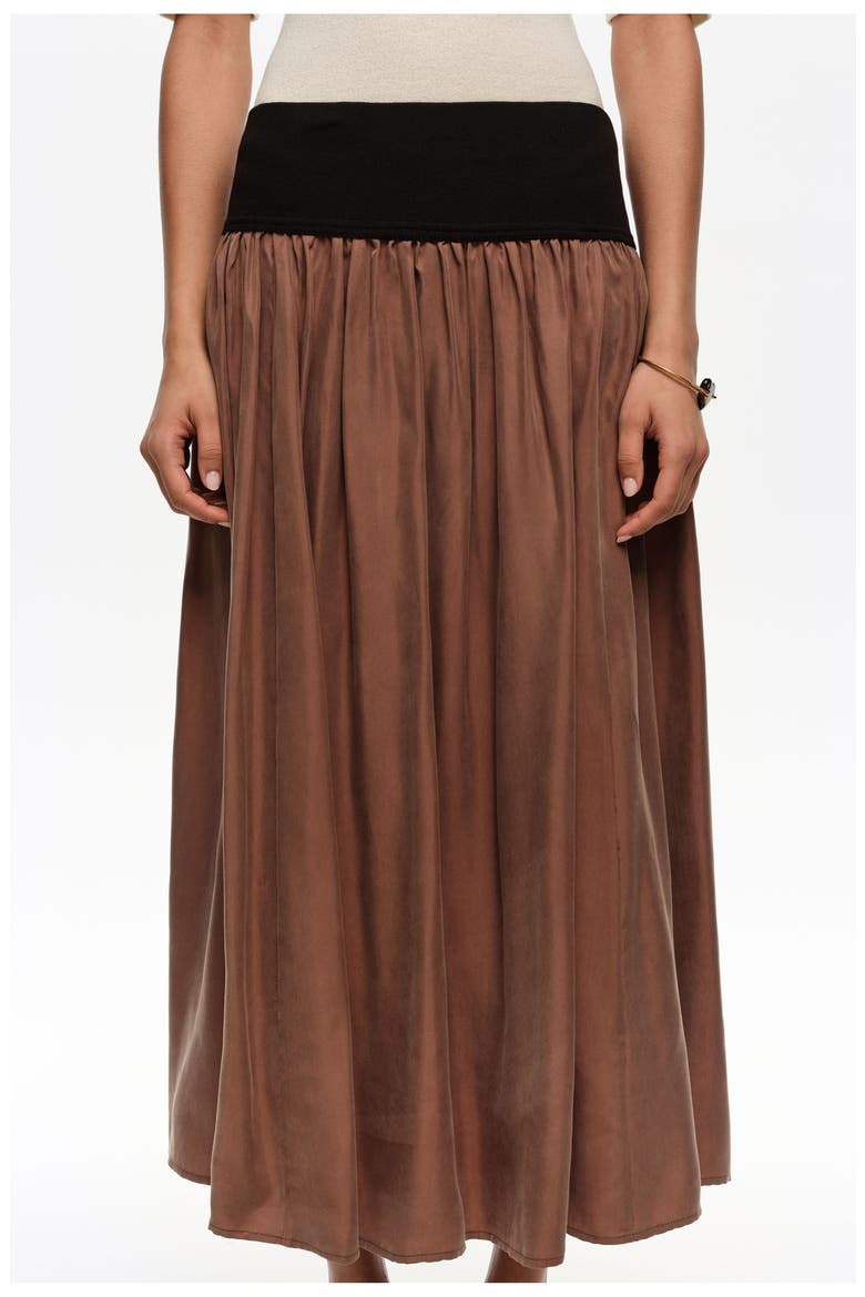 Cupro Flared Skirt, Alternate, color, WASHED BROWN