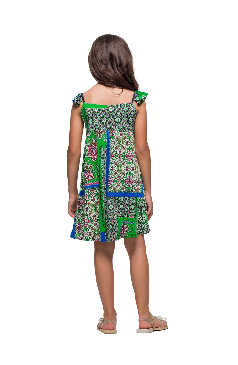 24sevenKid Green Scarf Print Ruffle Summer Dress, Alternate, color, Green Multi