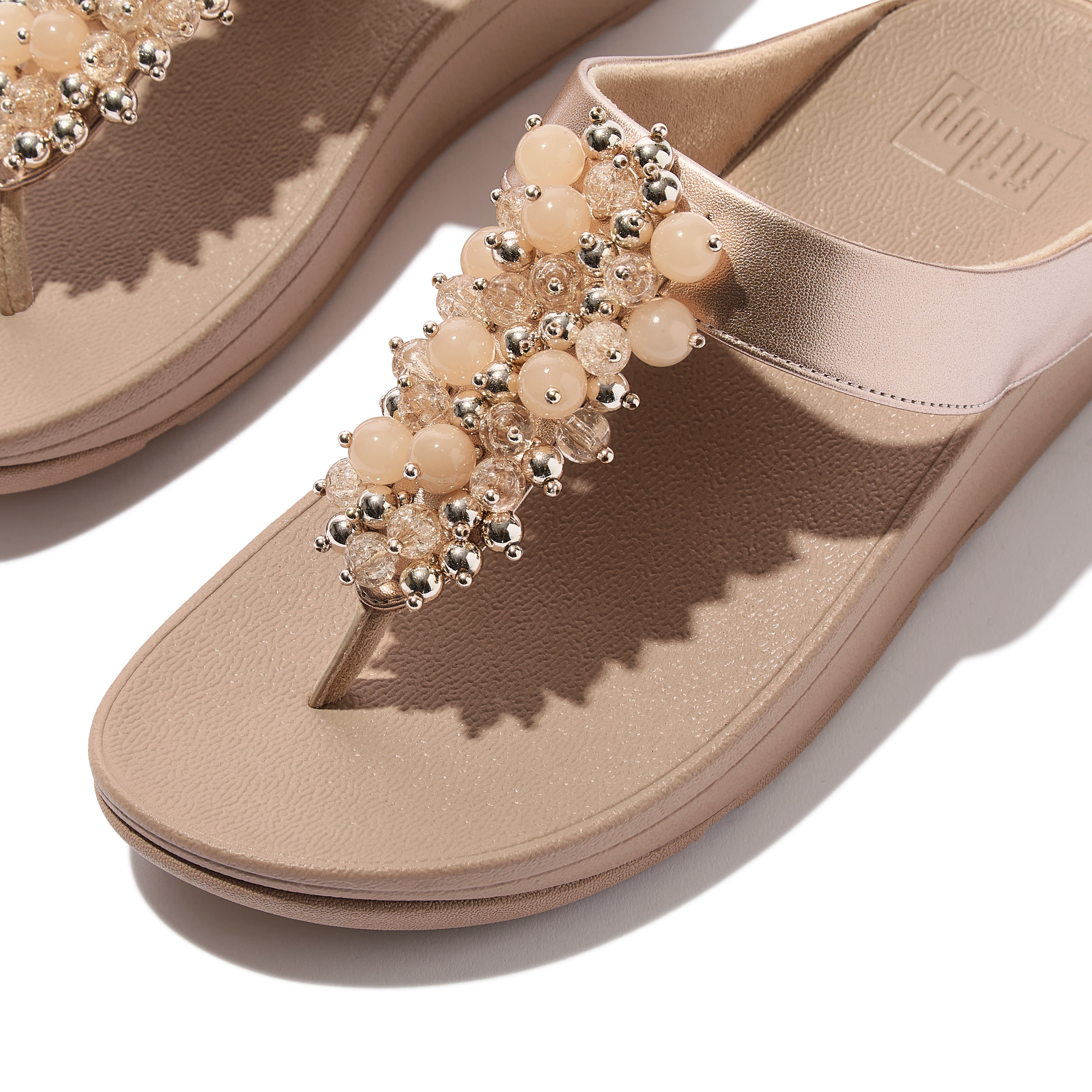 Fino Bauble-bead toe-post sandals, Alternate, color, Metallic Classic Beige