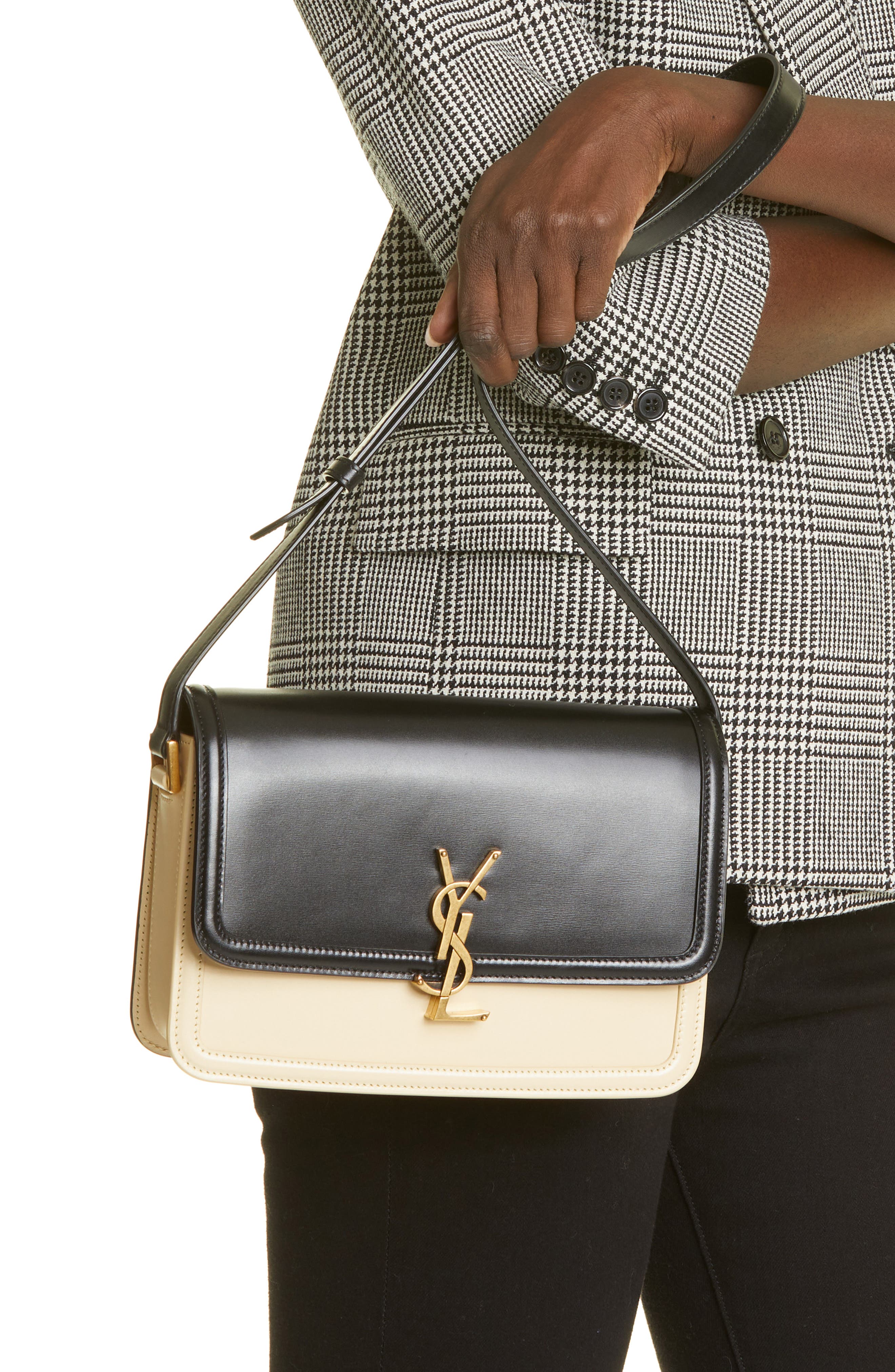 Saint Laurent Medium Solferino Two-Tone Calfskin Shoulder Bag, Alternate, color, 