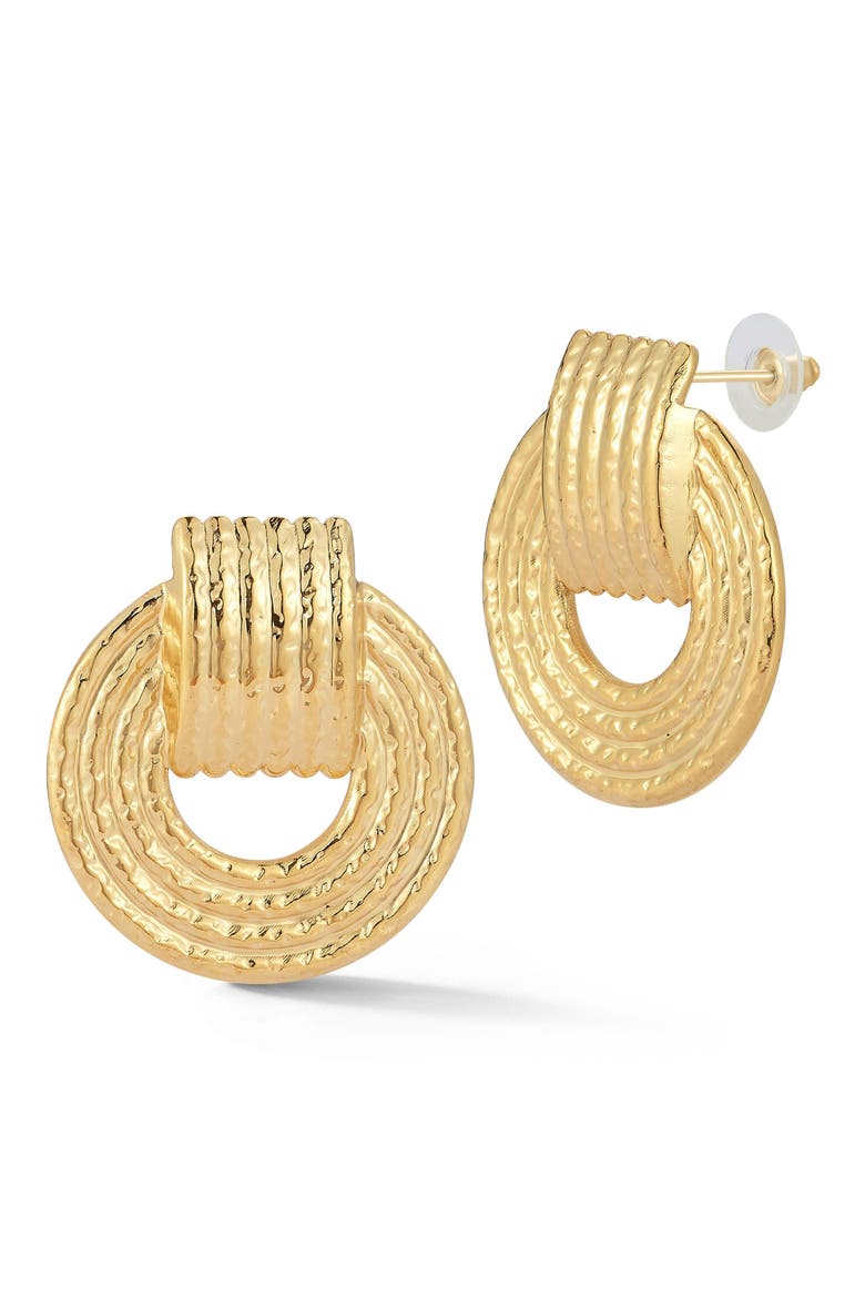 Hammered Doorknocker Drop Earrings, Main, color, GOLD