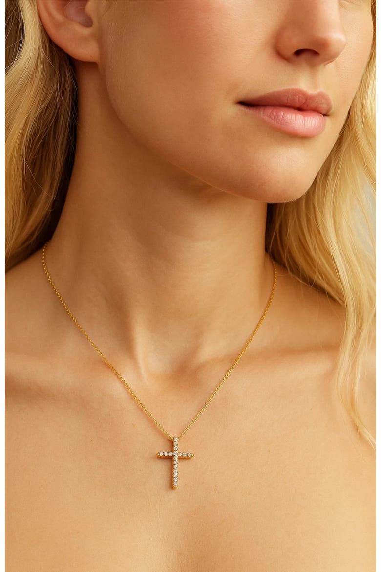 Timeless Grace CZ Cross Pendant Necklace, Alternate, color, Gold