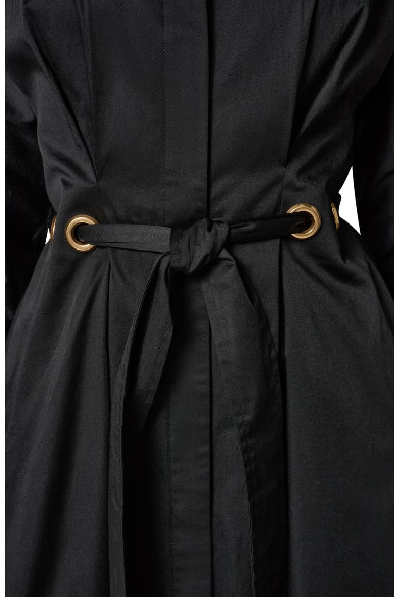 Drawstring Waist Stretch Cotton Midi Shirtdress, Alternate, color, BLACK