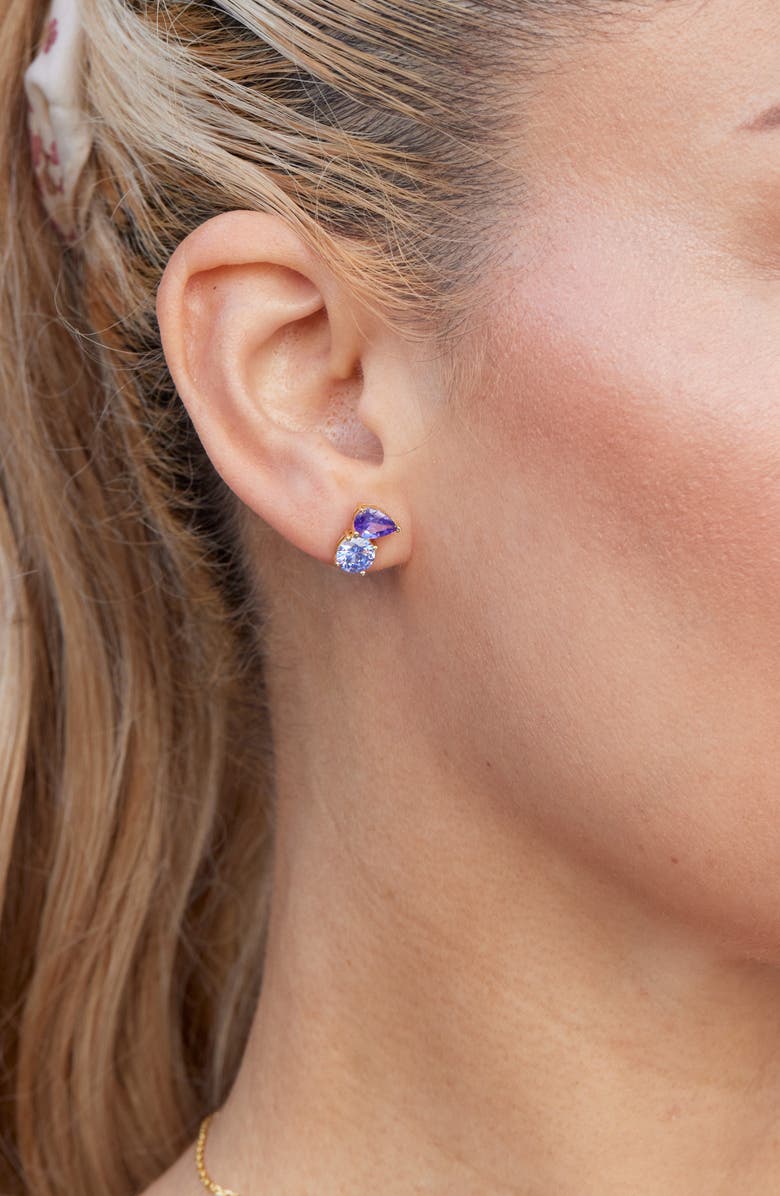 SAVVY CIE JEWELS Cubic Zirconia Toi et Moi Stud Earrings, Alternate, color, Blue