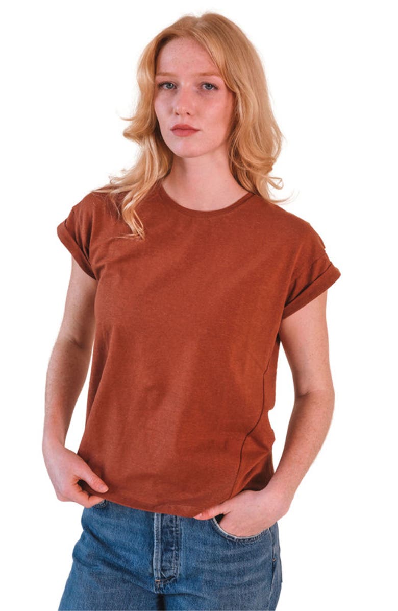 POPLINEN Plus Jane Cuffed Hemp Tee, Main, color, Pecan