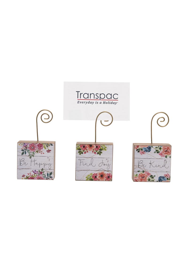 MDF Block Photo Holder Set of 3 Spring Home Decorations Freestanding Wood Signs for Spring and Summer, Main, color, Multicolored