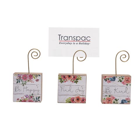 MDF Block Photo Holder Set of 3 Spring Home Decorations Freestanding Wood Signs for Spring and Summer