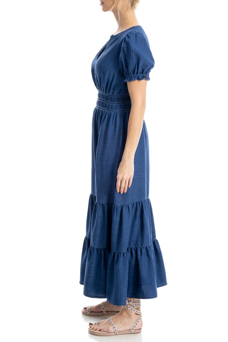 Tiered Crepe Maxi Dress, Alternate, color, HEATHER COBALT