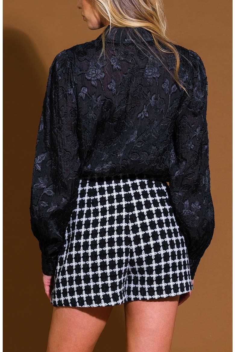 Floral Jacquard Long Sleeve Button-Up Shirt, Alternate, color, BLACK