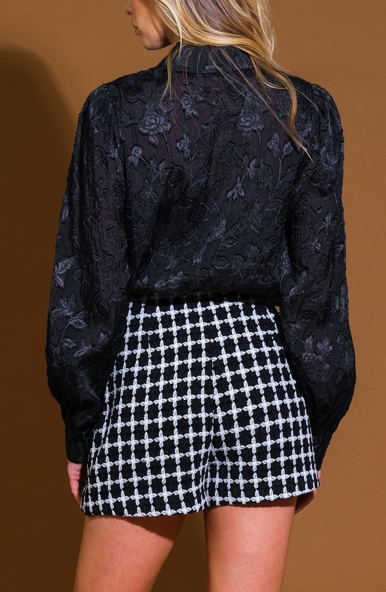 FLYING TOMATO Floral Jacquard Long Sleeve Button-Up Shirt, Alternate, color, Black