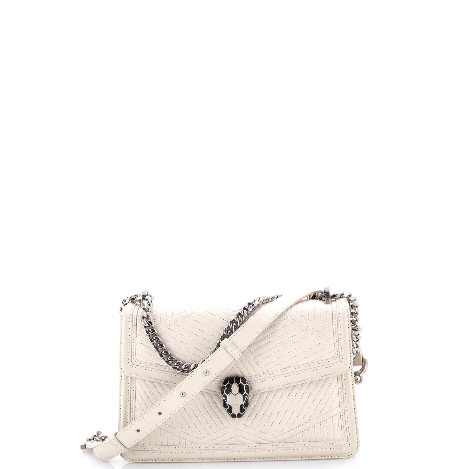 Serpenti Forever Shoulder Bag Quilted Leather Small, Main, color, White