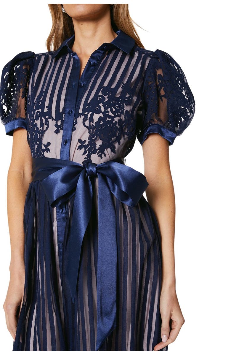 Coast Stripe Organza Puff Sleeve Shirt Dress, Alternate, color, Navy