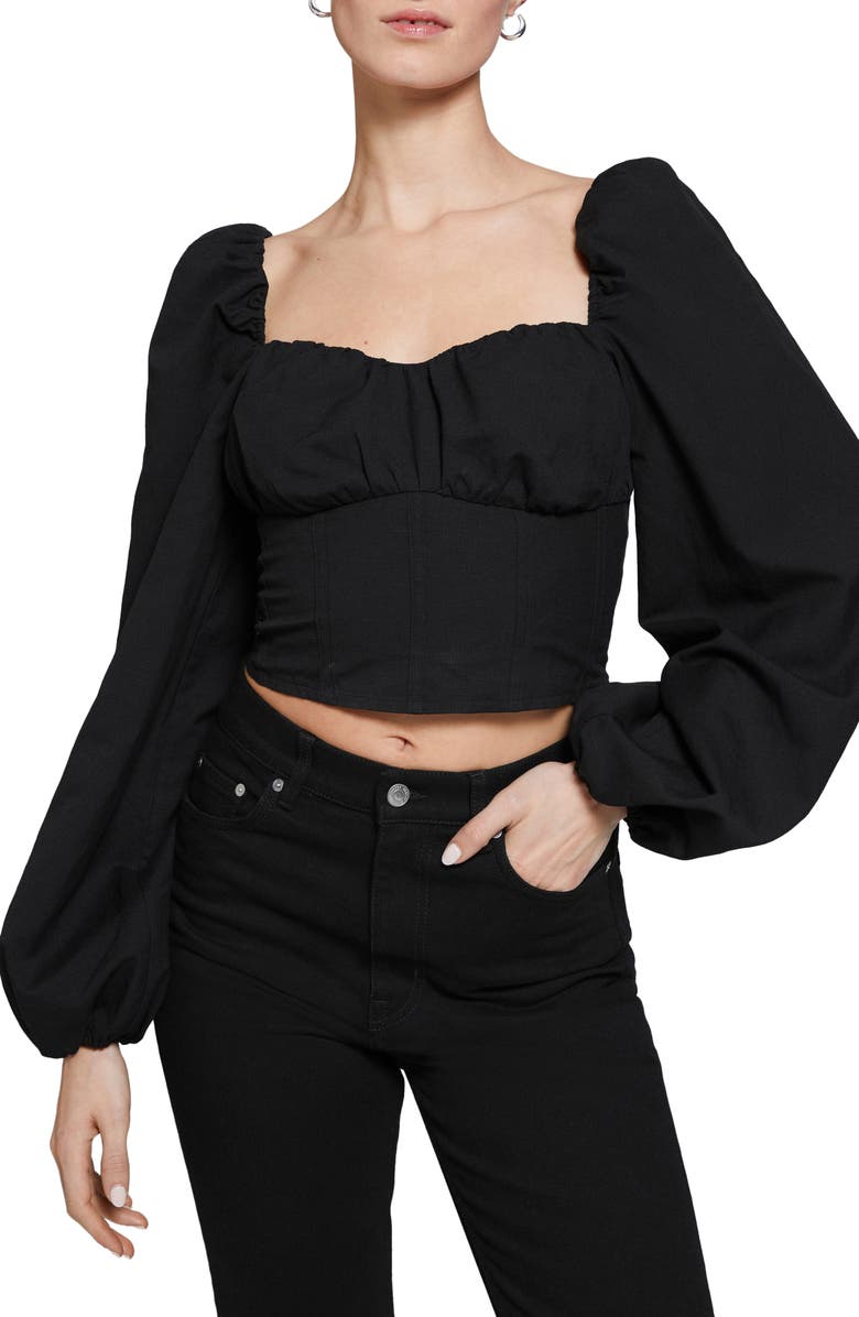 & Other Stories Corset Crop Blouse, Main, color, Black
