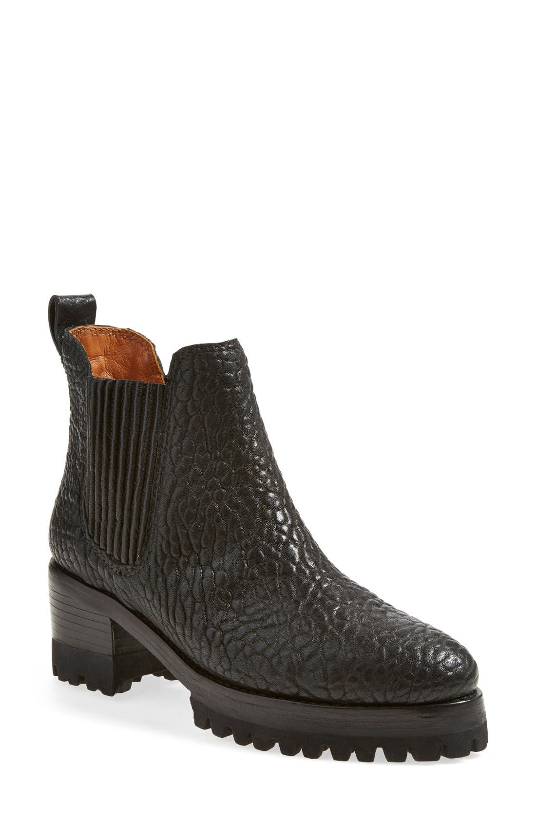 'Charlie' Lug Sole Chelsea Boot, Main, color, BLACK