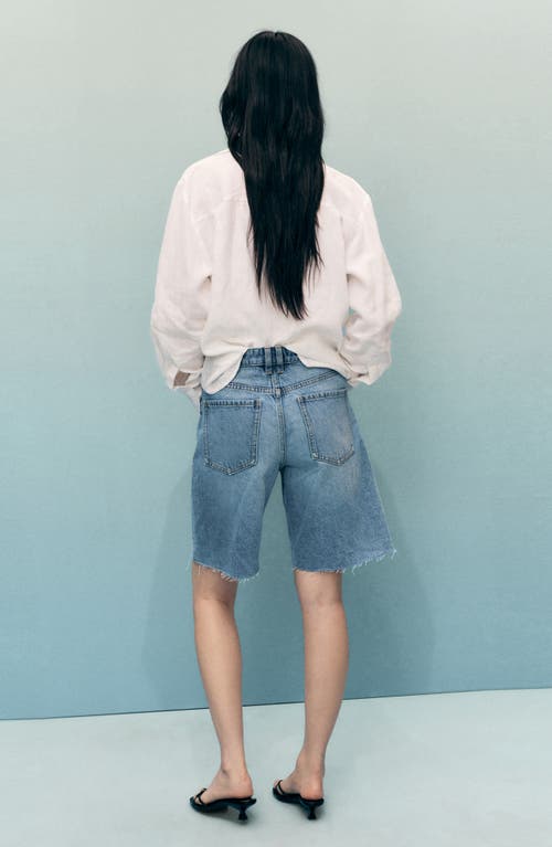 Mango Frayed Denim Bermuda Shorts In Blue