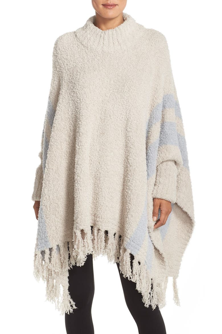 'Cozy Chic® Beach' Fringe Lounge Poncho, Main, color, STONE/ OCEAN