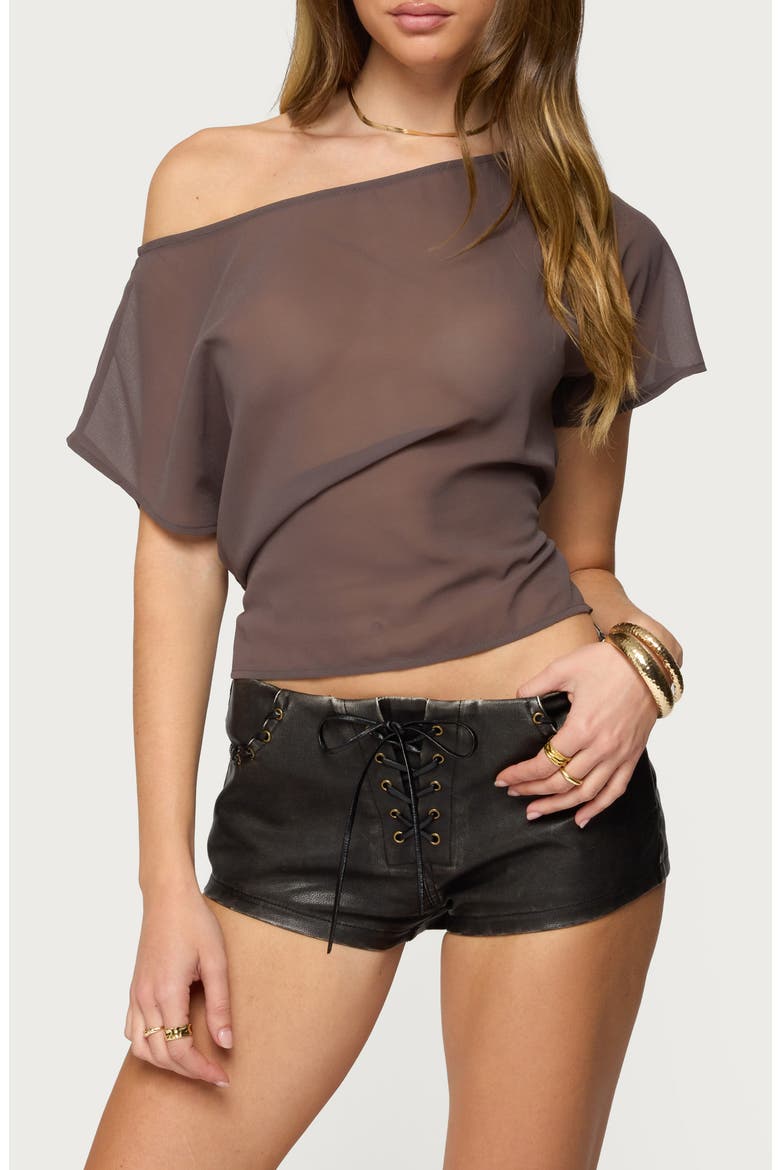 Noria One-Shoulder Sheer Chiffon Top, Main, color, MOCHA