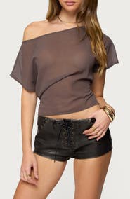 EDIKTED Noria One-Shoulder Sheer Chiffon Top