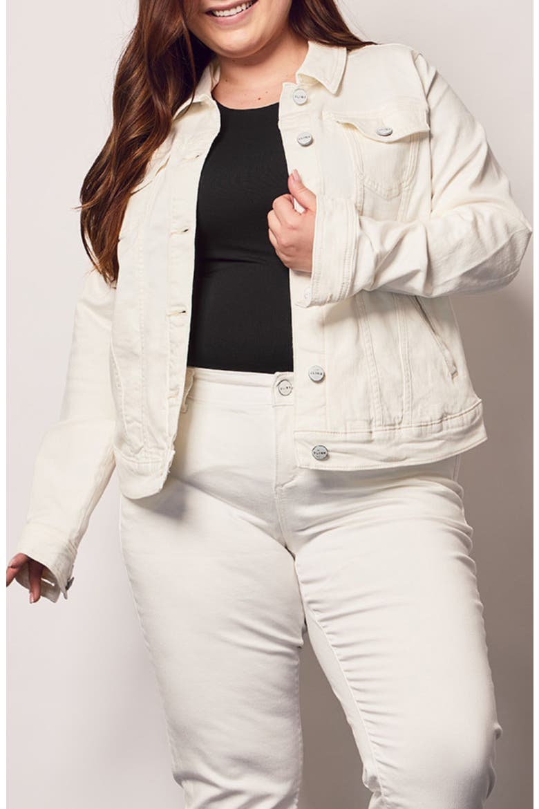 Stretch Denim Trucker Jacket, Main, color, WHITE