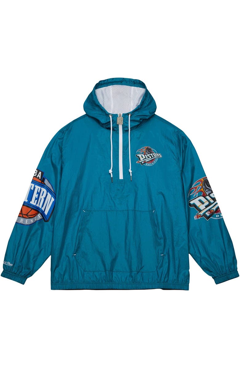 Mitchell & Ness Men's Mitchell & Ness  Teal Detroit Pistons Hardwood Classics Team OG 2.0 Anorak Hoodie Half-Zip Windbreaker Jacket, Alternate, color, 