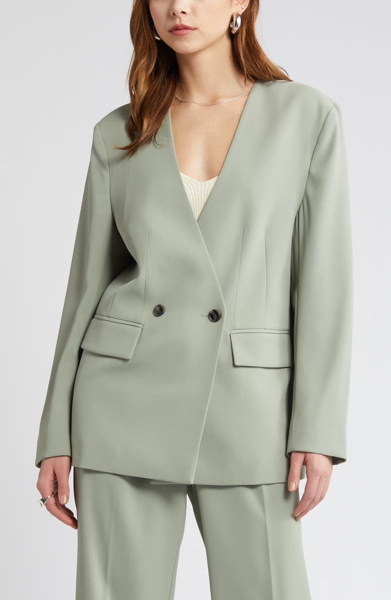 Open Edit Collarless Double Breasted Blazer, Alternate, color, Green Halo