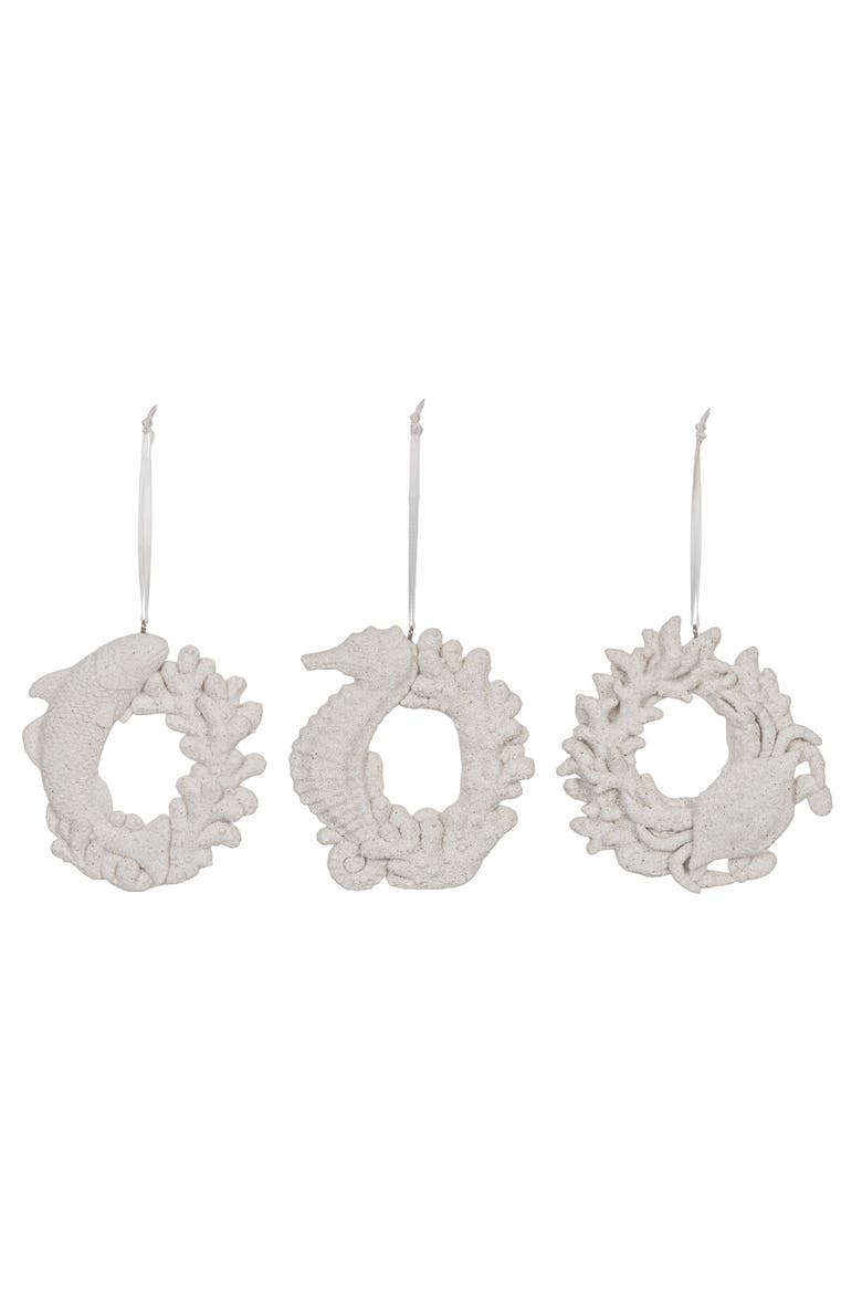 Coastal Life Wreath Tree Ornament Assortment of 3, Main, color, White