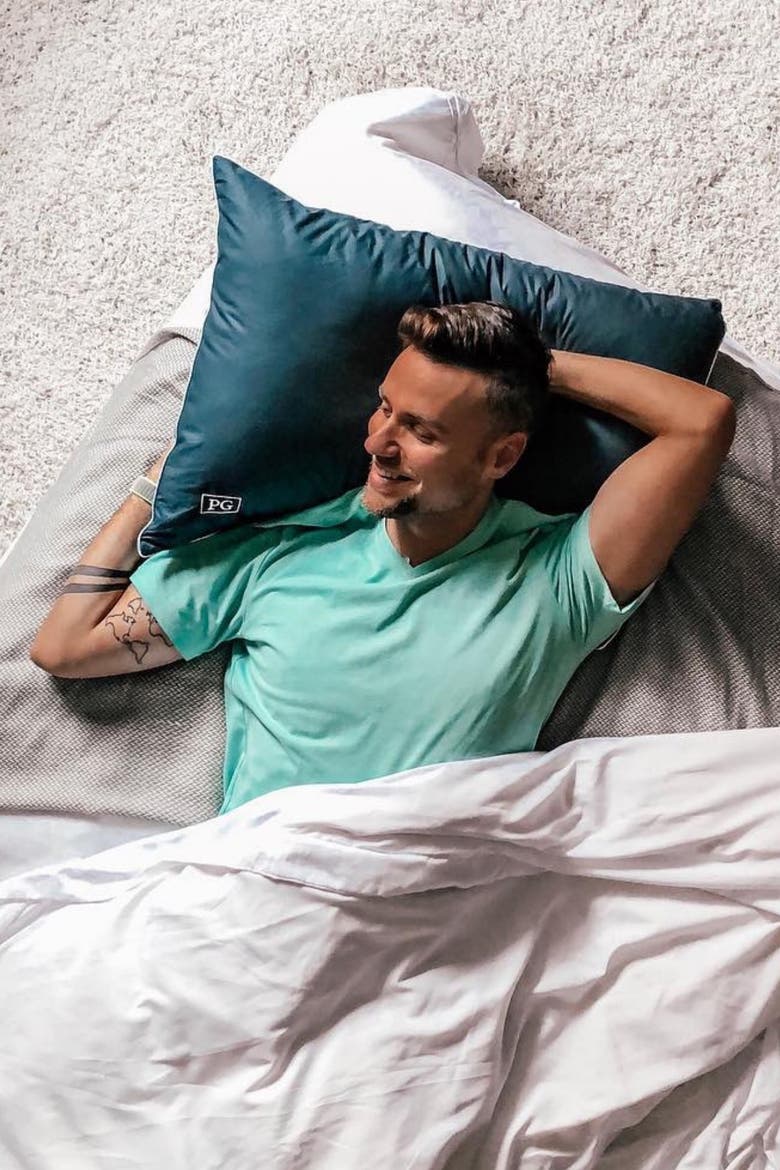 King Down Alternative Side & Back Sleeper Overstuffed Pillow with MicronOne Technology - Navy/White, Alternate, color, NAVY WITH WHITE CORD