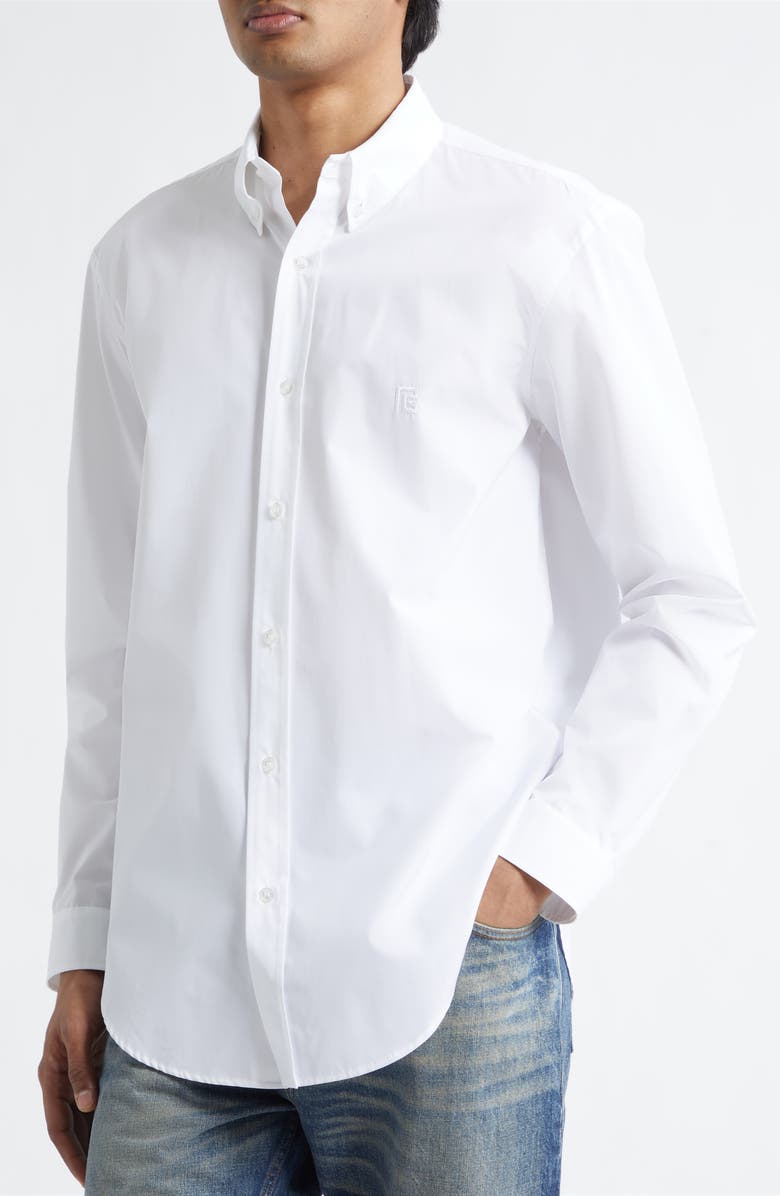 Balmain Cotton Poplin Button-Down Shirt, Alternate, color, 0Fb Optical White