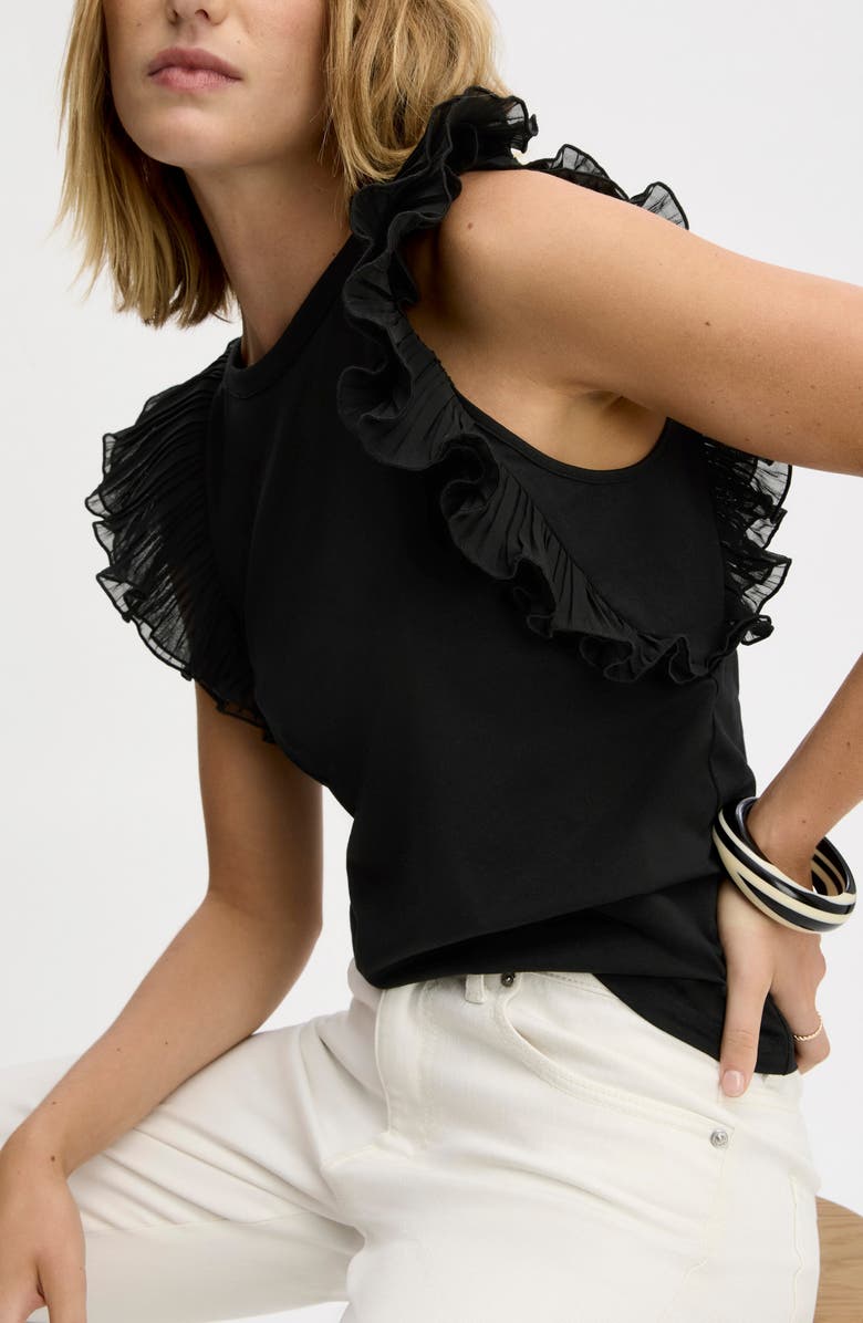 Sam Edelman Pleated Ruffle Sleeve Top, Alternate, color, True Black