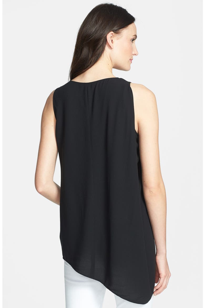 U-Neck Side Drape Silk Shell, Alternate, color, BLACK