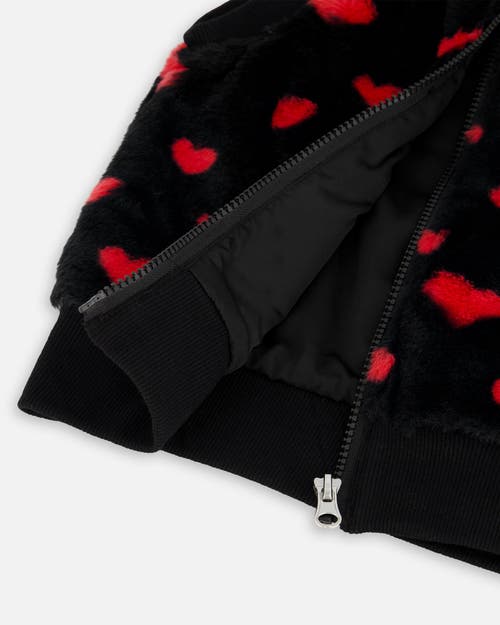 Deux Par Deux Faux Fur Sleeveless Vest With Hearts In Black