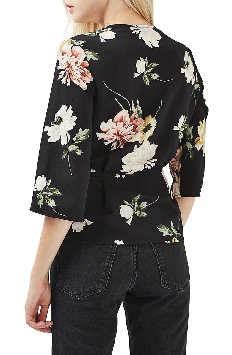 Topshop Floral Wrap Blouse, Alternate, color,