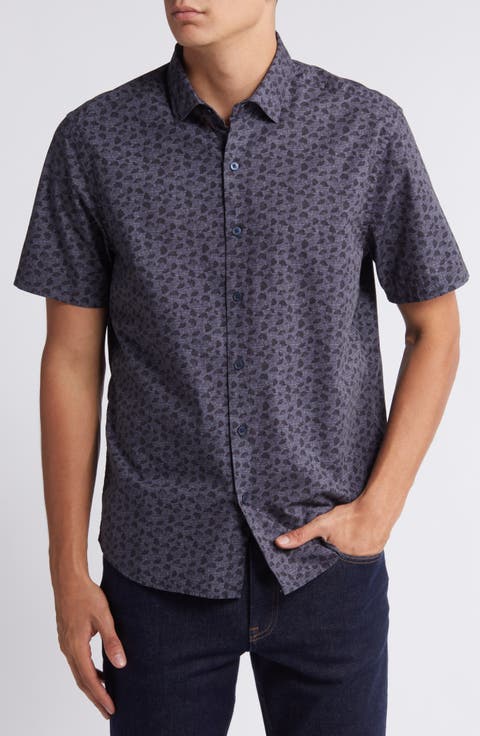 Lindy Leaf Print Short Sleeve Button-Up Shirt