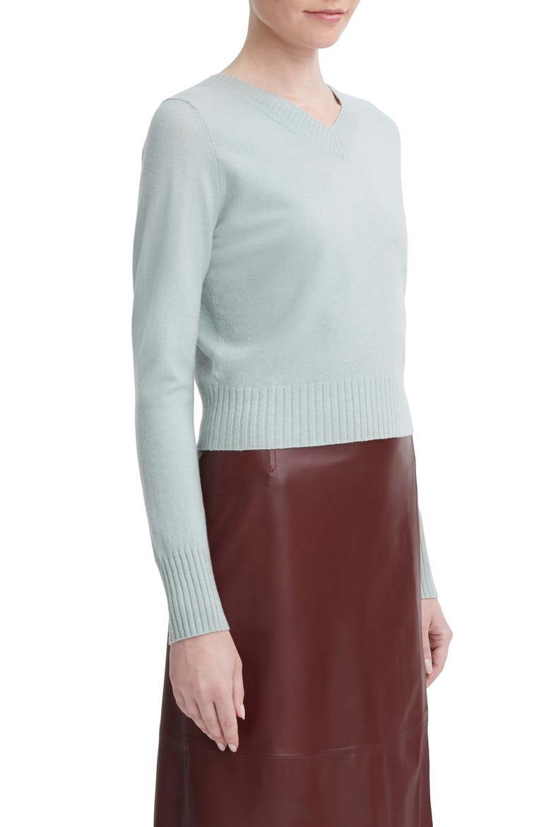 V-Neck Wool & Cashmere Crop Sweater, Alternate, color, SEA MIST