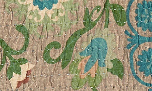 Taj Hotel Vintage Cotton Kantha Throw Blanket In Beige Blue