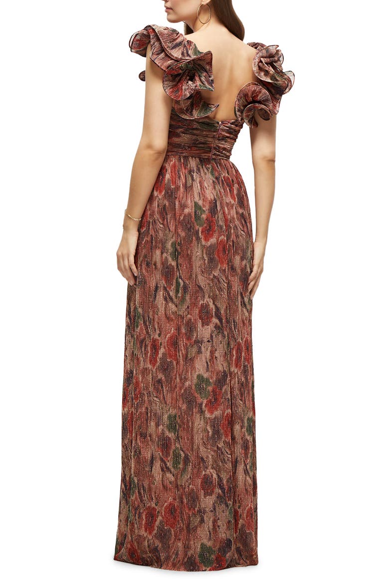 Metallic Print Gown, Alternate, color, HARVEST FLORAL PRINT
