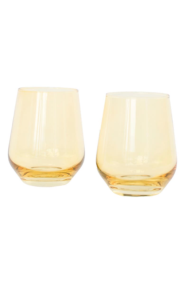 Estelle Colored Glass Set of 2 Stemless Wineglasses, Main, color, Yellow