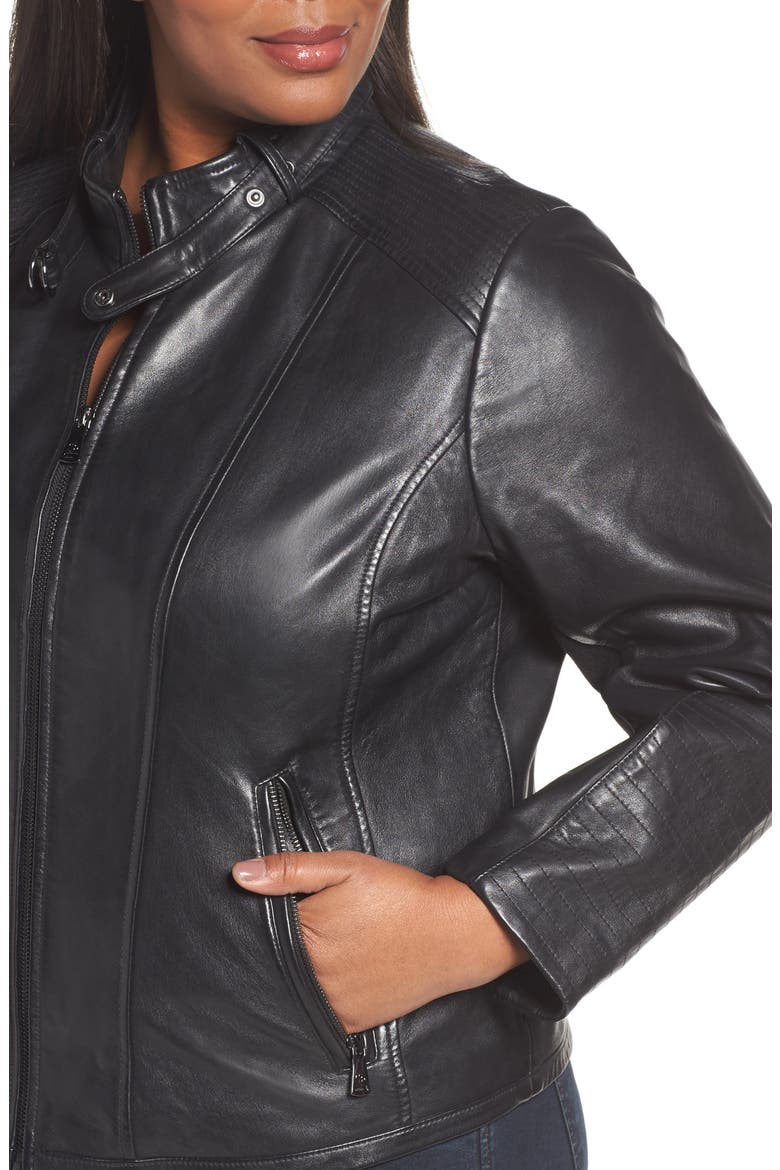 Leather Moto Jacket, Alternate, color, BLACK