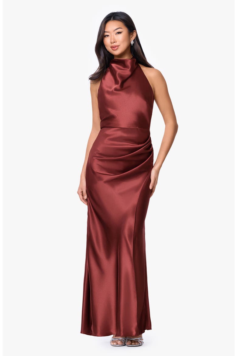 Charmeuse Halter Dress, Alternate, color, NUTMEG