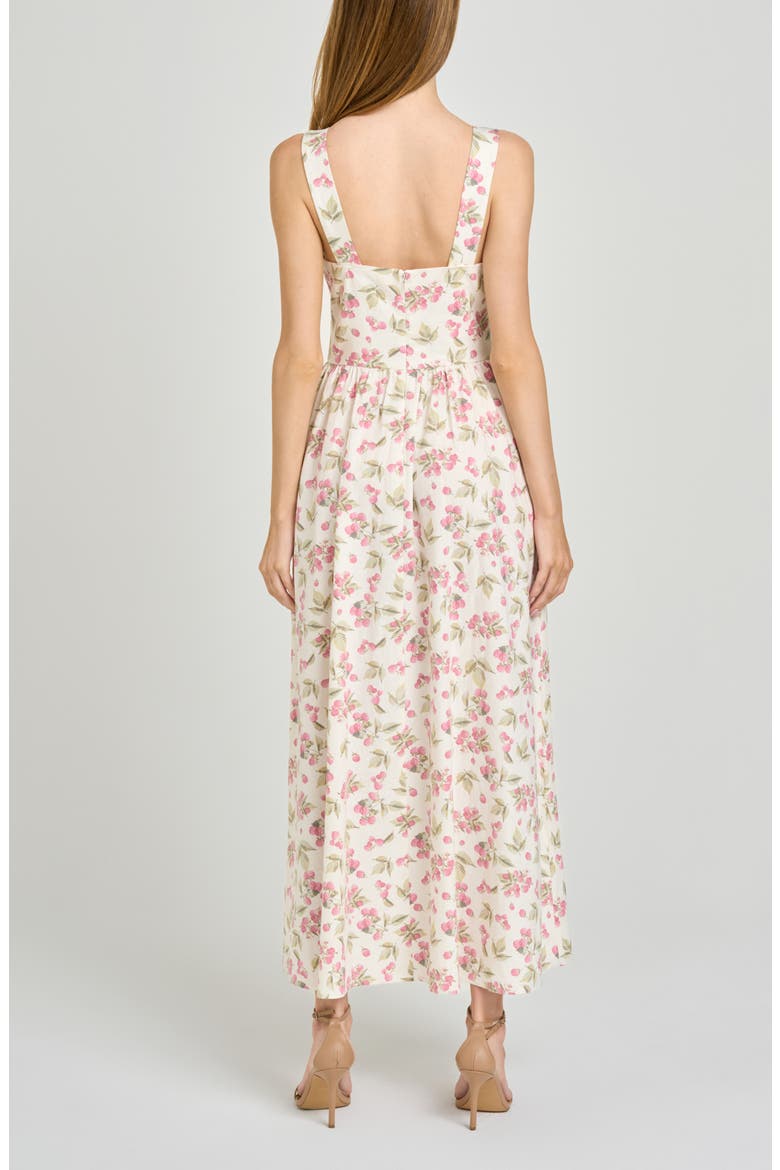 Vivia Floral Plunge Neck Drop Waist Midi Dress, Alternate, color, GARDEN RASPBERRY
