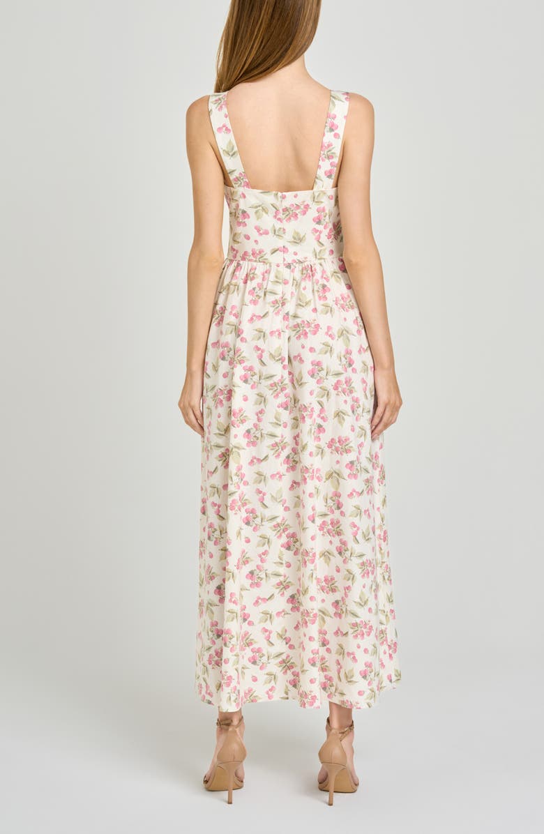 WAYF Vivia Floral Plunge Neck Drop Waist Midi Dress, Alternate, color, Garden Raspberry
