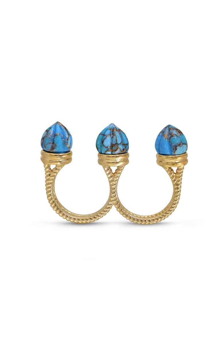 Sea Breeze Design Gold Plated Silver Turquoise Gemstone Multifinger Open Ring, Alternate, color, 14KT Gold Vermeil on Sterling