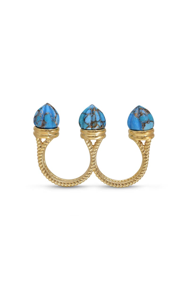 LuvMyJewelry Sea Breeze Design Gold Plated Silver Turquoise Gemstone Multifinger Open Ring, Alternate, color, 