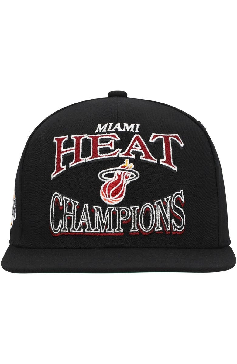 Mitchell & Ness Men's Mitchell & Ness  Black Miami Heat Hardwood Classics SOUL Champions Era Diamond Snapback Hat, Alternate, color, 