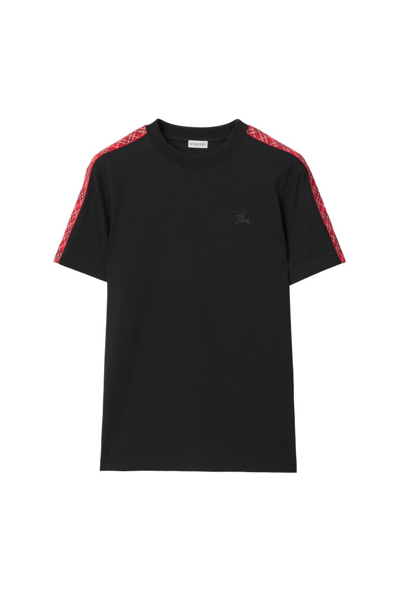 Check Trim Cotton T-shirt, Alternate, color, Black