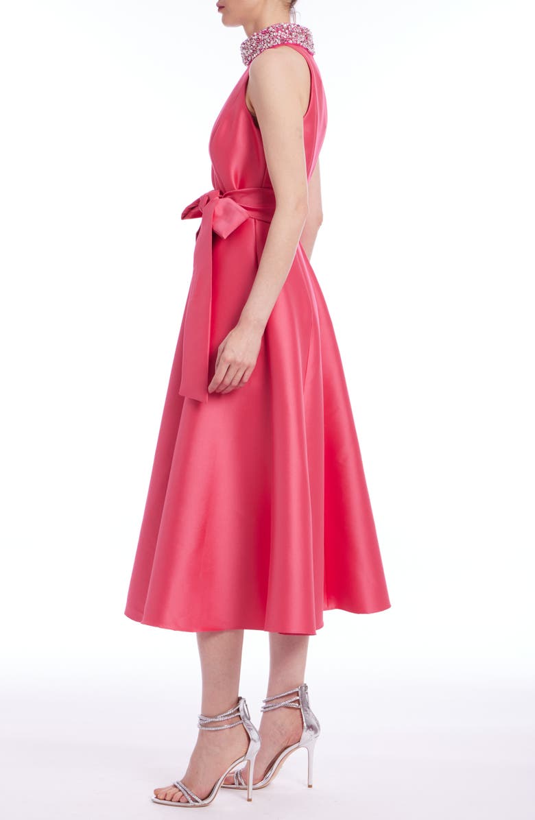 Badgley Mischka Collection Embellished Mock Neck Cocktail Midi Dress, Alternate, color, Rose