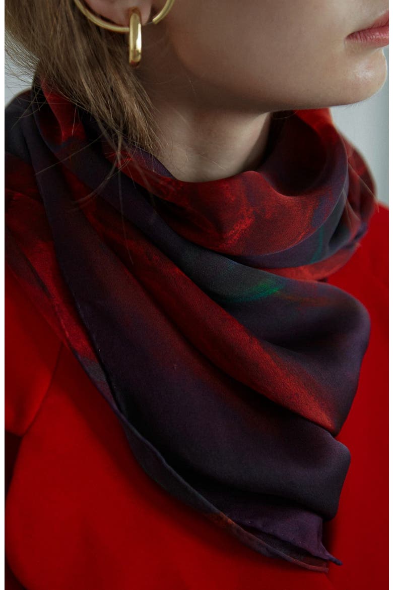 La Rosa Silk Scarf, Alternate, color, RED