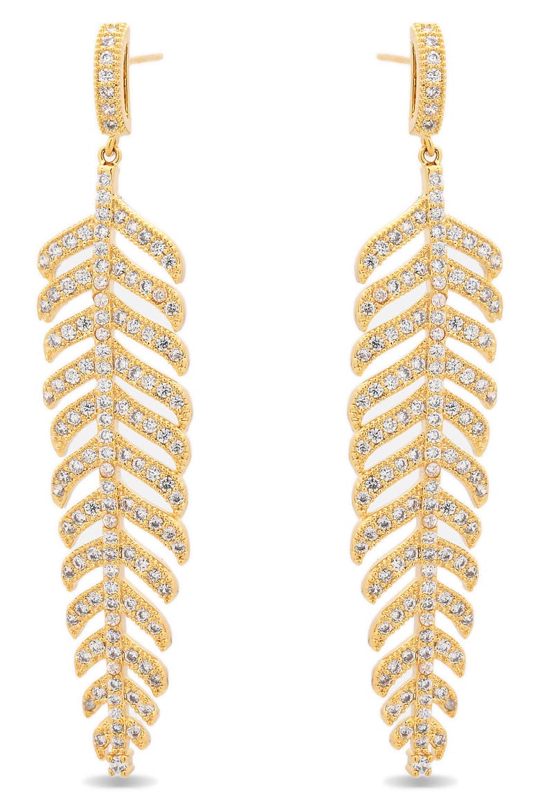 Camila Feather Cubic Zirconia Drop Earrings, Alternate, color, GOLD