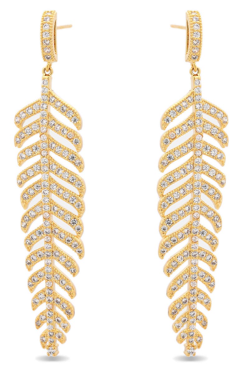 EYE CANDY LOS ANGELES Camila Feather Cubic Zirconia Drop Earrings, Alternate, color, Gold