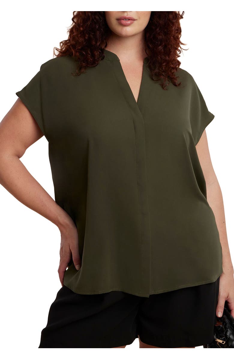 ELOQUII Notch Collar Blouse, Main, color, Dark Forest Green